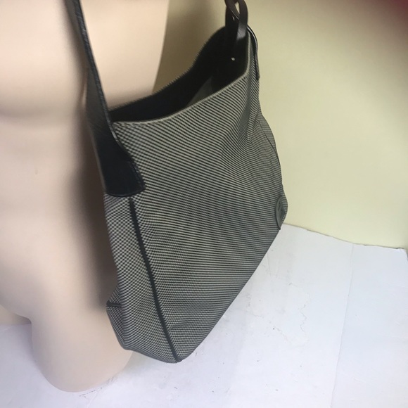 Bally Shoulder Hobo Bag Leather Tweed Canvas Logo FOB Tag Italy Tote Purse Silvr - Picture 10 of 16